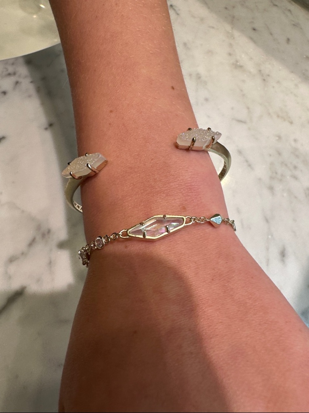 Kendra Scott Silver Iridescent White Stone Bracelet and Cuff Set
